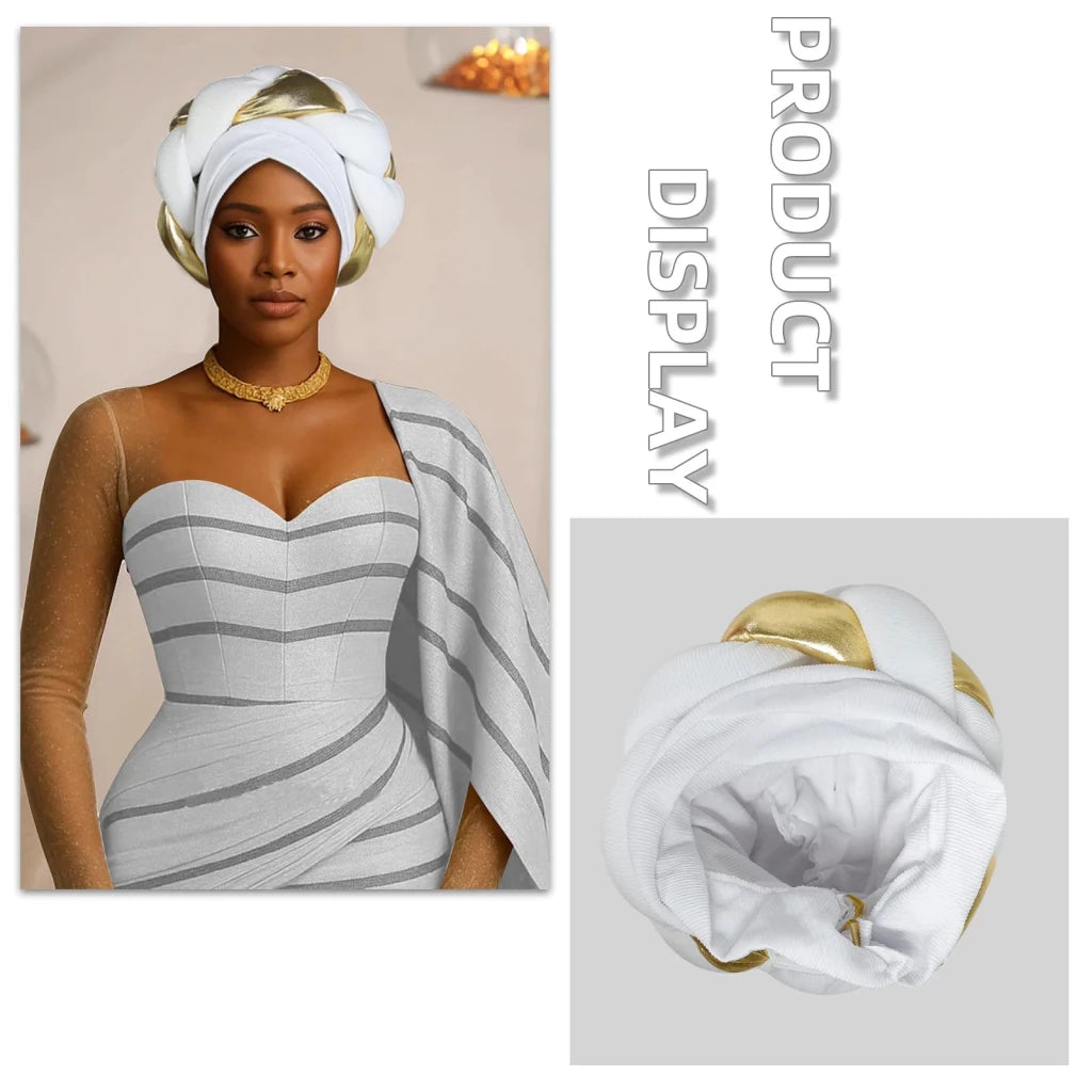 Already Made Big Braid Turban Cap – Nigerian Aso Oke Auto Gele Party Headwrap - Free Delivery Worldwide only at Flexi Africa