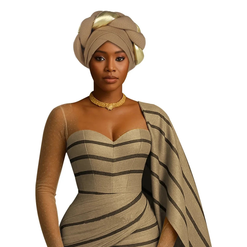 Already Made Big Braid Turban Cap – Nigerian Aso Oke Auto Gele Party Headwrap - Free Delivery Worldwide only at Flexi Africa