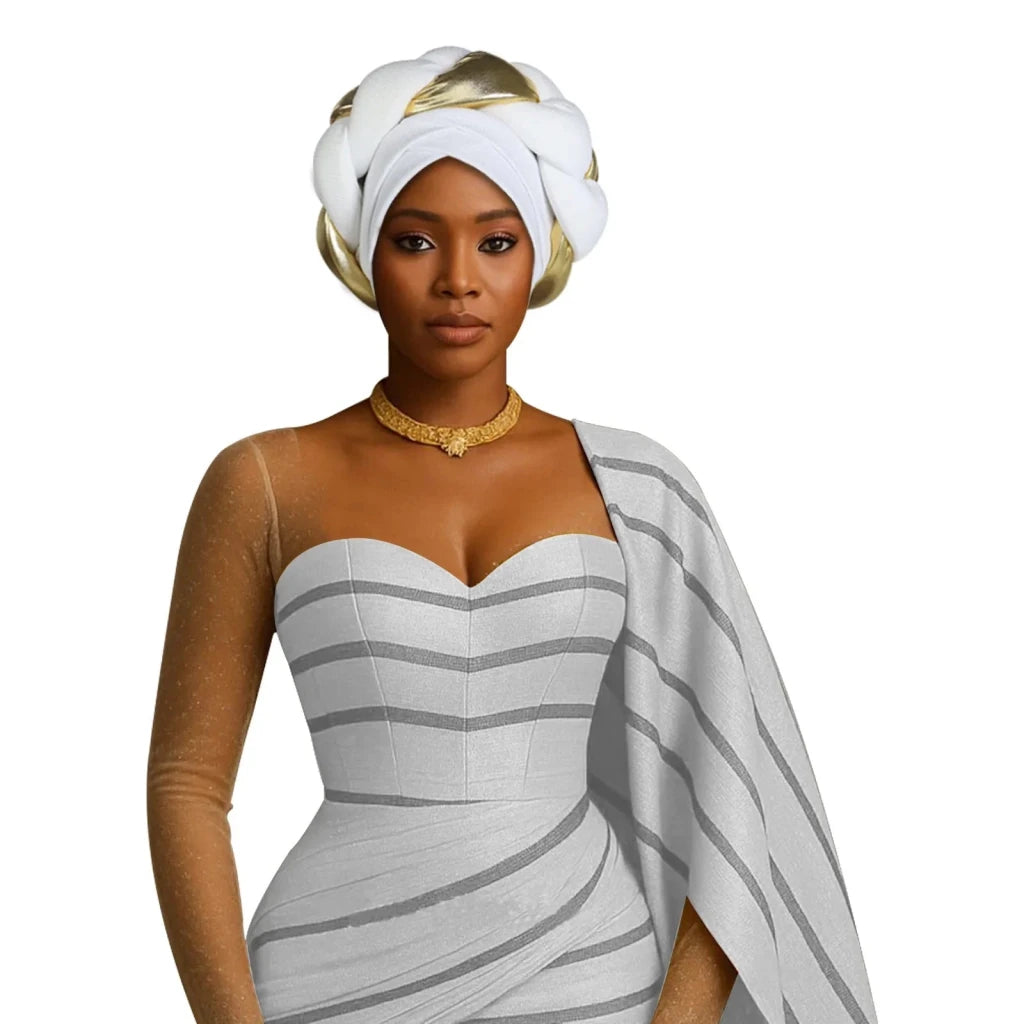 Already Made Big Braid Turban Cap – Nigerian Aso Oke Auto Gele Party Headwrap - Free Delivery Worldwide only at Flexi Africa