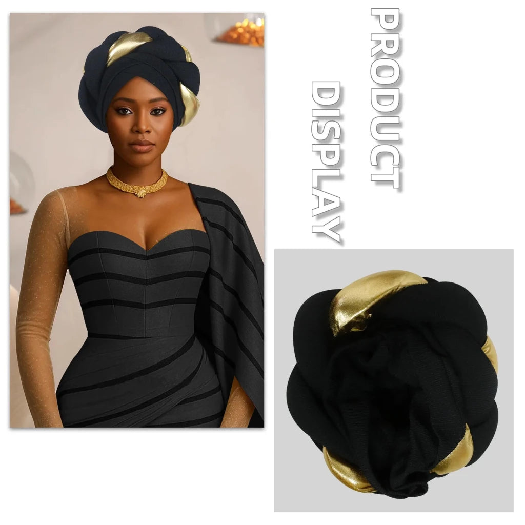 Already Made Big Braid Turban Cap – Nigerian Aso Oke Auto Gele Party Headwrap - Free Delivery Worldwide only at Flexi Africa