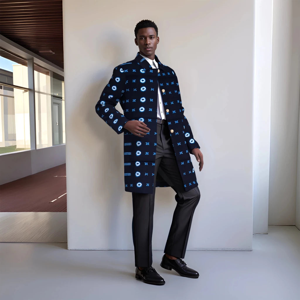 Ankara Long Blazer for Men – Bold Geometric Floral African Coat - Free Delivery Worldwide only at Flexi Africa