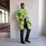 Ankara Long Blazer for Men – Bold Geometric Floral African Coat - Free Delivery Worldwide only at Flexi Africa
