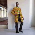 Ankara Long Blazer for Men – Bold Geometric Floral African Coat - Free Delivery Worldwide only at Flexi Africa