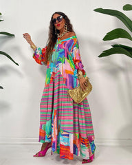 Autumn New African Dresses For Women Vetement Femme Dashiki Abaya Print Maxi Dress Africa Clothes Dashiki Ankara Dresses - Free Delivery Worldwide only at Flexi Africa