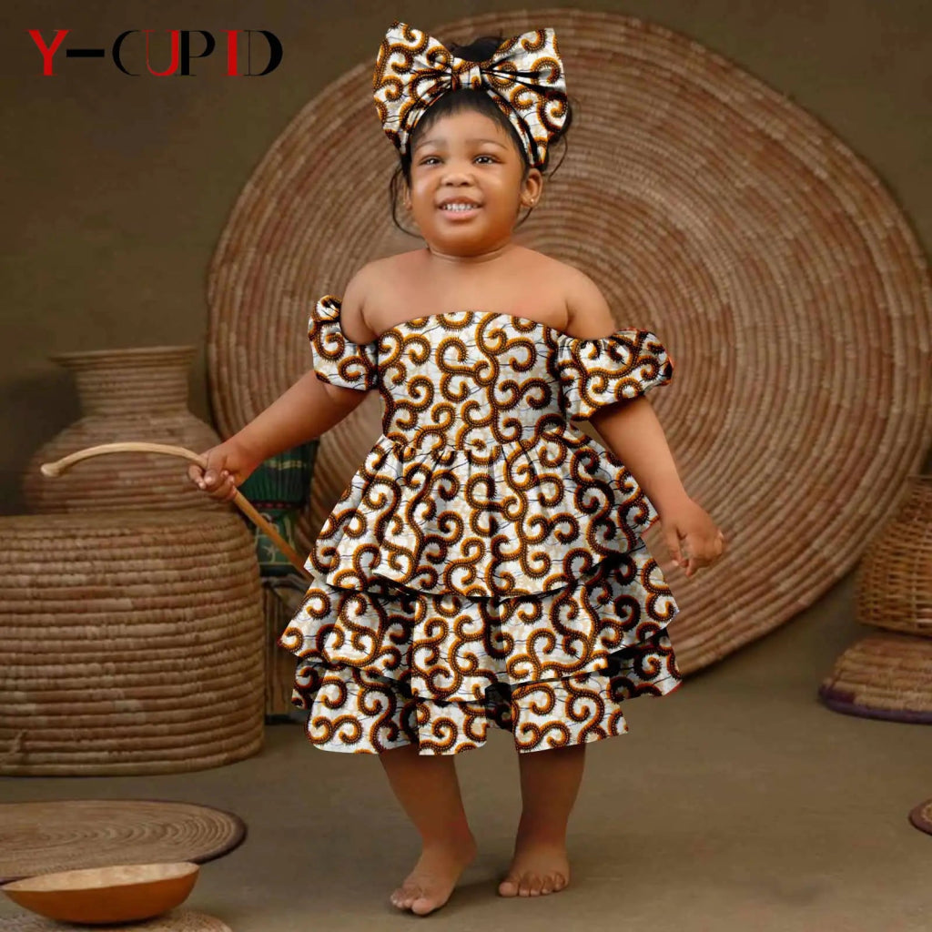 Bazin Riche African Ankara Party Dress for Girls – Multilayer Ruffle Design - Free Delivery Worldwide only at Flexi Africa