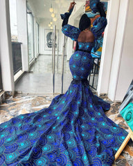 Blue African mermaid dress, Ankara gown African maxi mermaid gown - Free Delivery Worldwide only at Flexi Africa