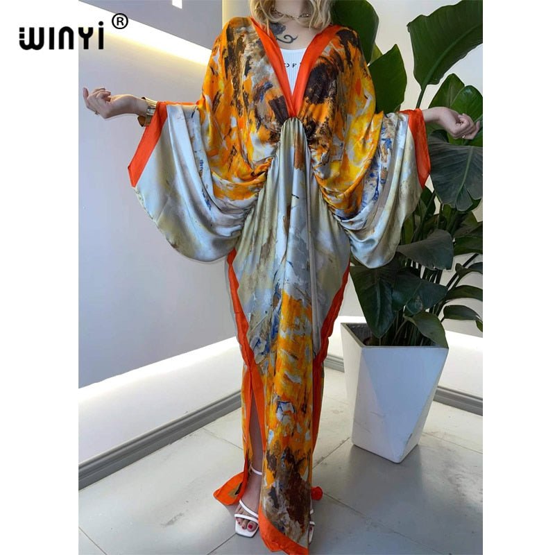 Bohemian Elegance: Silk Rayon Maxi Beach Dress with Hand-Rolled Feel - Flexi Africa - Free Delivery www.flexiafrica.com