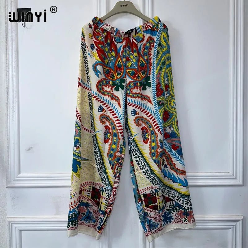 Boho Printed Batwing Sleeve Kimonos & Matching Pants: Summer Fashion 2PC Pant Sets for Women - Flexi Africa - Free Delivery Worldwide only at www.flexiafrica.com