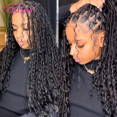 Boho Wig Braid African Synthetic Curly Wigs Full Lace Front Braided Wigs For Black Women Knotless Box Braids Lace Wigs - Free Delivery Worldwide only at Flexi Africa