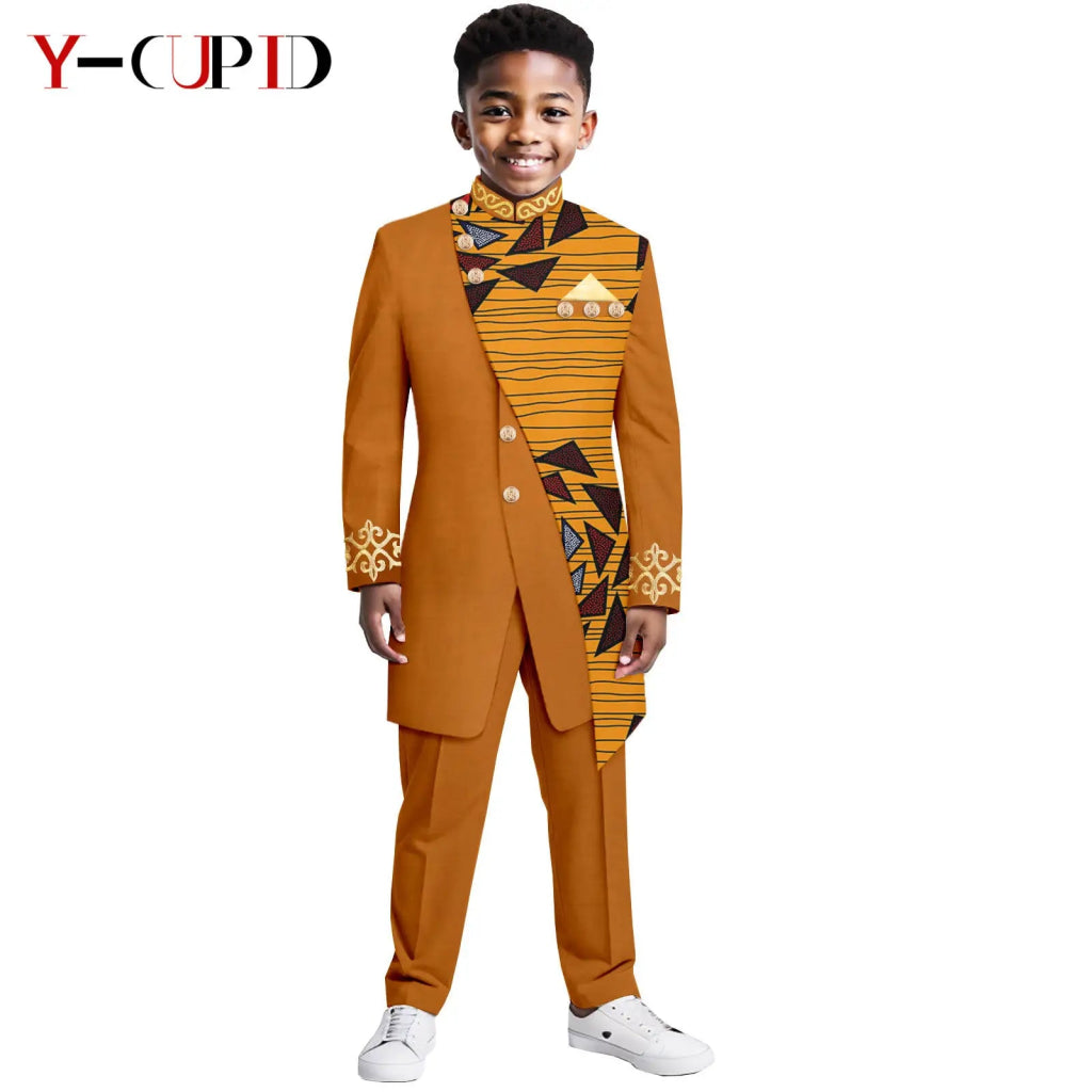 Boys African Dashiki Suit – Bazin Riche Formal Jacket & Pant Set - Free Delivery Worldwide only at Flexi Africa