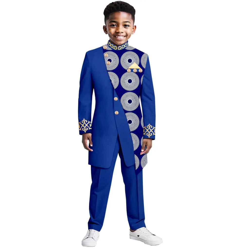 Boys African Dashiki Suit – Bazin Riche Formal Jacket & Pant Set - Free Delivery Worldwide only at Flexi Africa