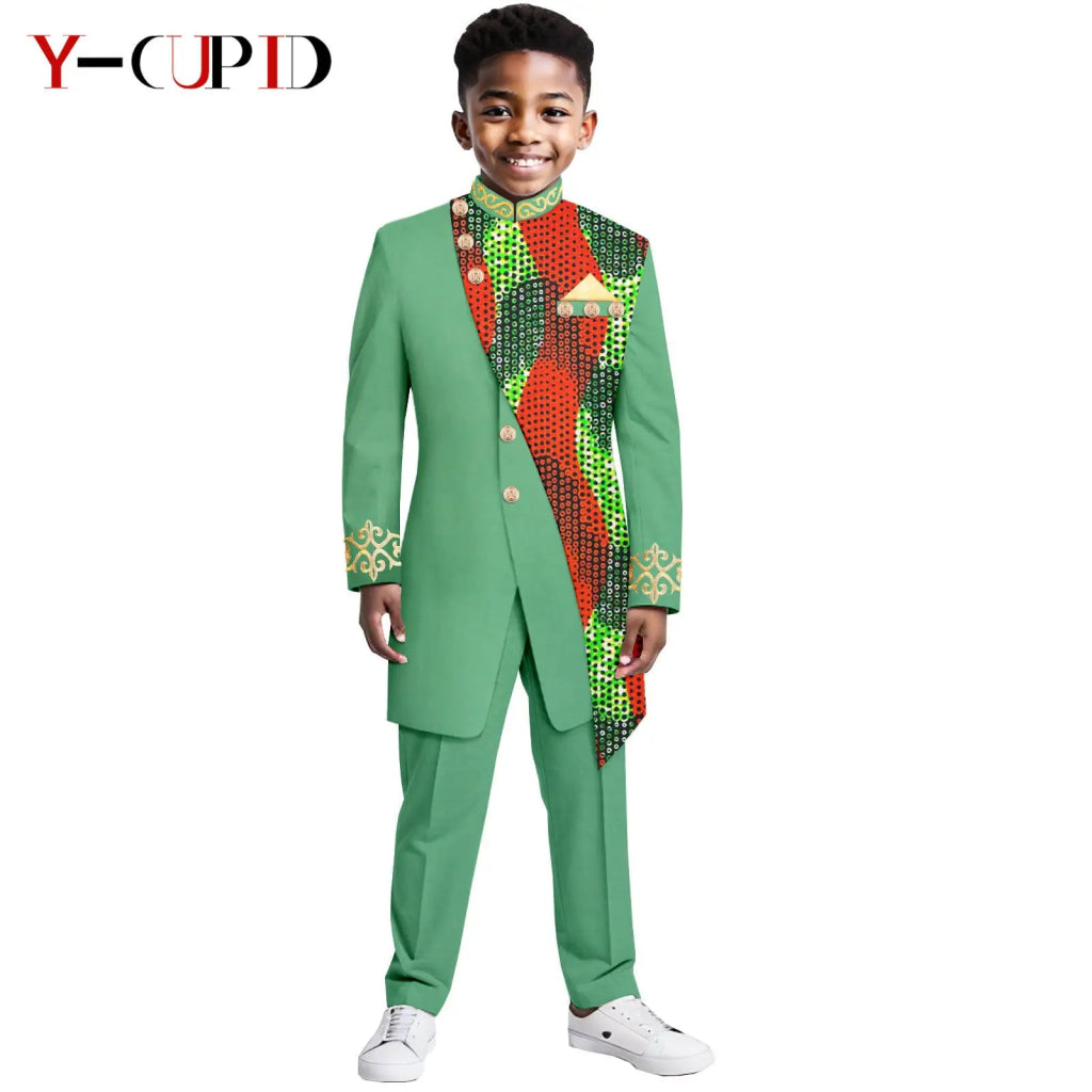 Boys African Dashiki Suit – Bazin Riche Formal Jacket & Pant Set - Free Delivery Worldwide only at Flexi Africa