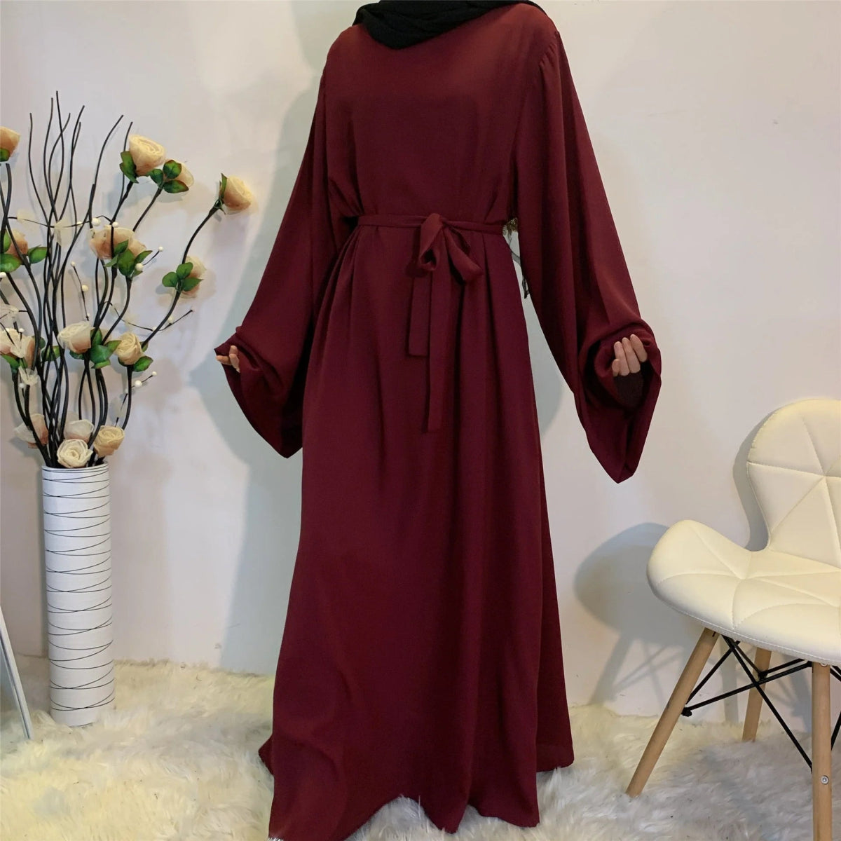 Chic and Modest: Muslim Fashion Hijab Dubai Abaya Long Dresses with Sashes for Women - Free Delivery Worldwide