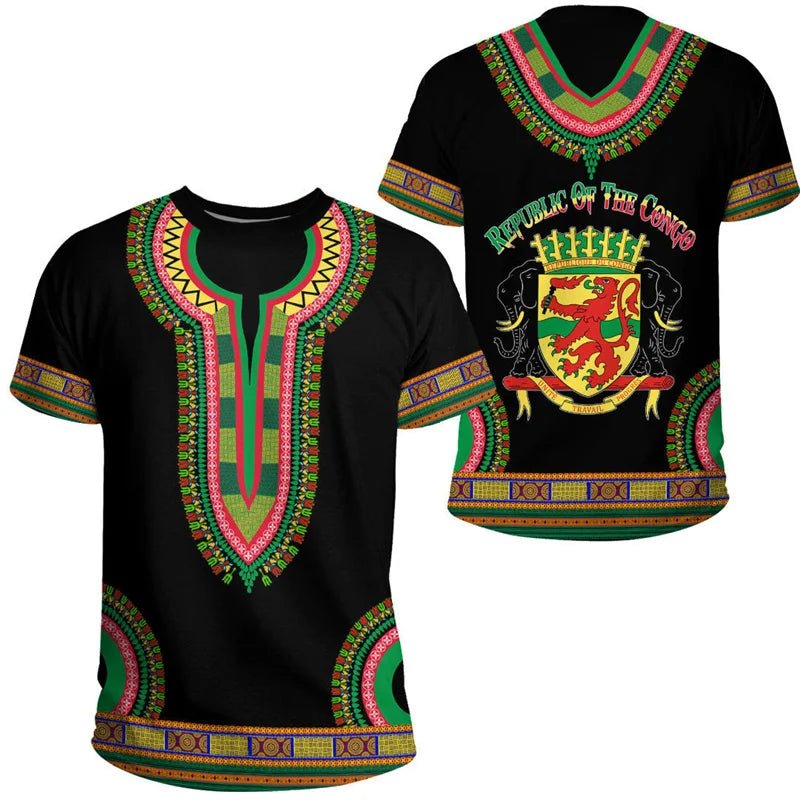Congo Coat of Arms Graphic T-Shirt – Men’s & Kids’ 3D Print Summer Short Sleeve Casual Top - Free Delivery Worldwide only at Flexi Africa