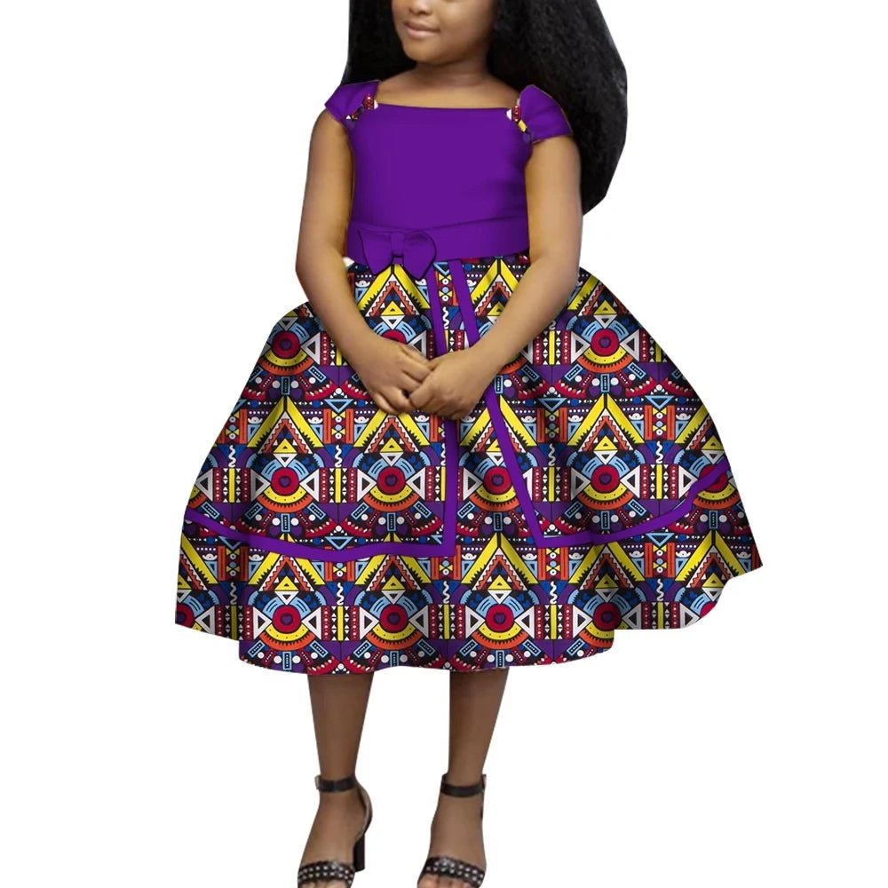 Cute Ankara Girls Dress – Bazin Riche African Print Bow Tie Party Outfit for Kids - Free Delivery Worldwide only at Flexi Africa