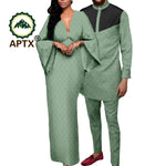 Dashiki African Couple Clothing – Sexy V - Neck Women’s Prom Dress with Matching Men’s Shirt & Pants Set - Free Delivery Worldwide only at Flexi Africa