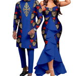 Dashiki African Couple Wedding Set – Women’s Mermaid Dress & Matching Men’s Bazin Riche Shirt and Pants - Free Delivery