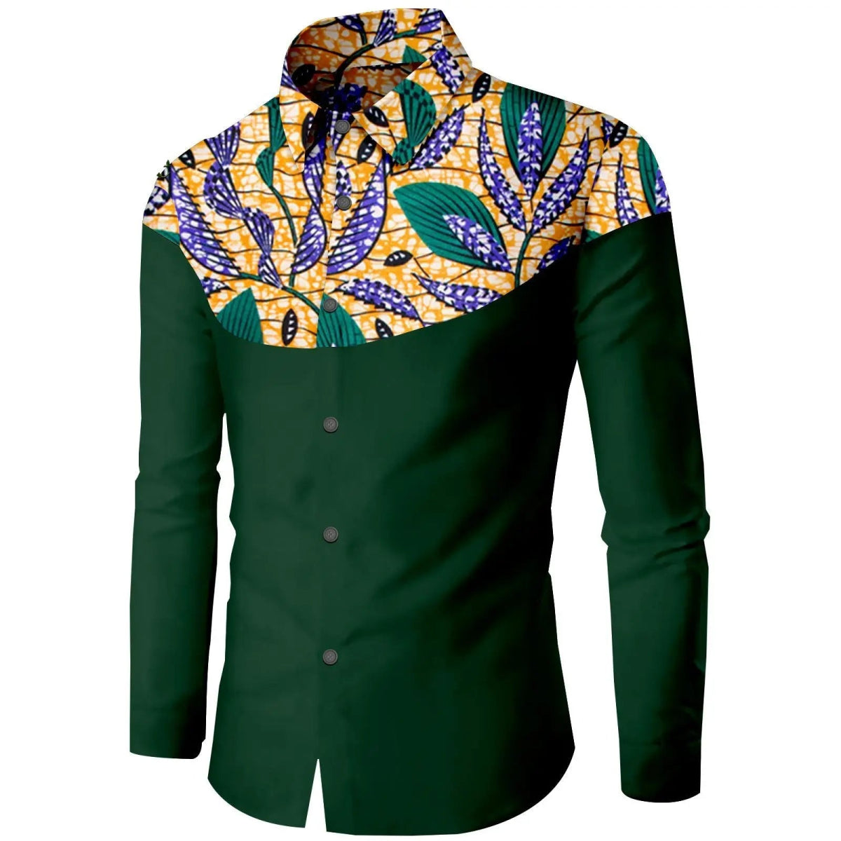 Dashiki African Men’s Long Sleeve Shirt – Ankara Print Single - Breasted Dress Shirt - Free Delivery Worldwide only at Flexi Africa