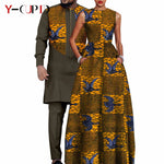 Dashiki Couple Outfit Set – Women’s African Dress with Men’s Bazin Riche Top and Pants for Special Occasions - Free Delivery Worldwide only at Flexi Africa