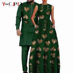 Dashiki Couple Outfit Set – Women’s African Dress with Men’s Bazin Riche Top and Pants for Special Occasions - Free Delivery Worldwide only at Flexi Africa