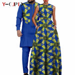 Dashiki Couple Outfit Set – Women’s African Dress with Men’s Bazin Riche Top and Pants for Special Occasions - Free Delivery Worldwide only at Flexi Africa
