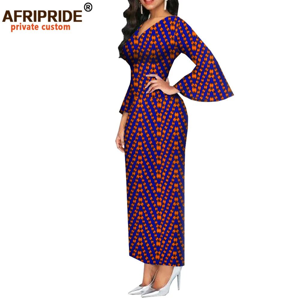 Dashiki Print Bodycon Maxi Dress – Women’s African V - Neck Flare Sleeve Party & Formal Gown - Free Delivery Worldwide only at Flexi Africa