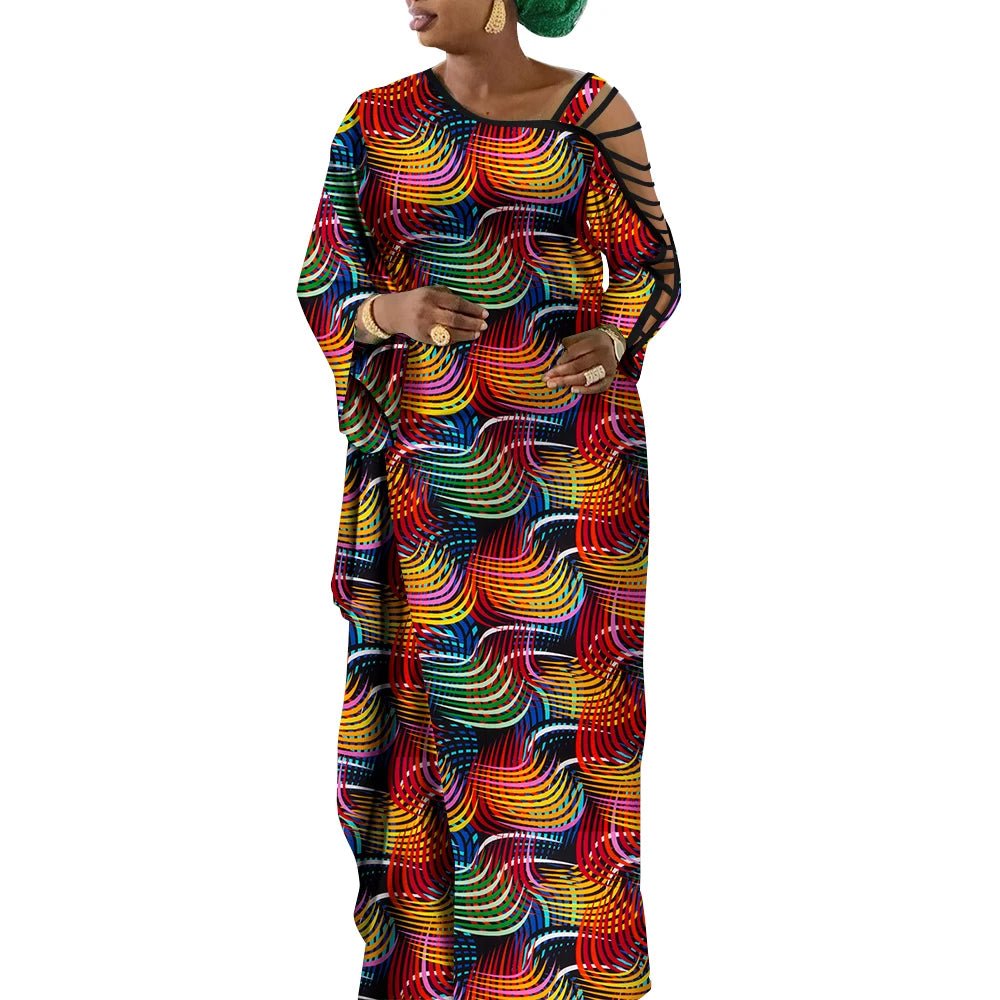 Dashiki Print Mermaid Party Dress for Women – African Cotton Evening Gown with Cut - Out Sleeves - Free Delivery Worldwide only at Flexi Africa