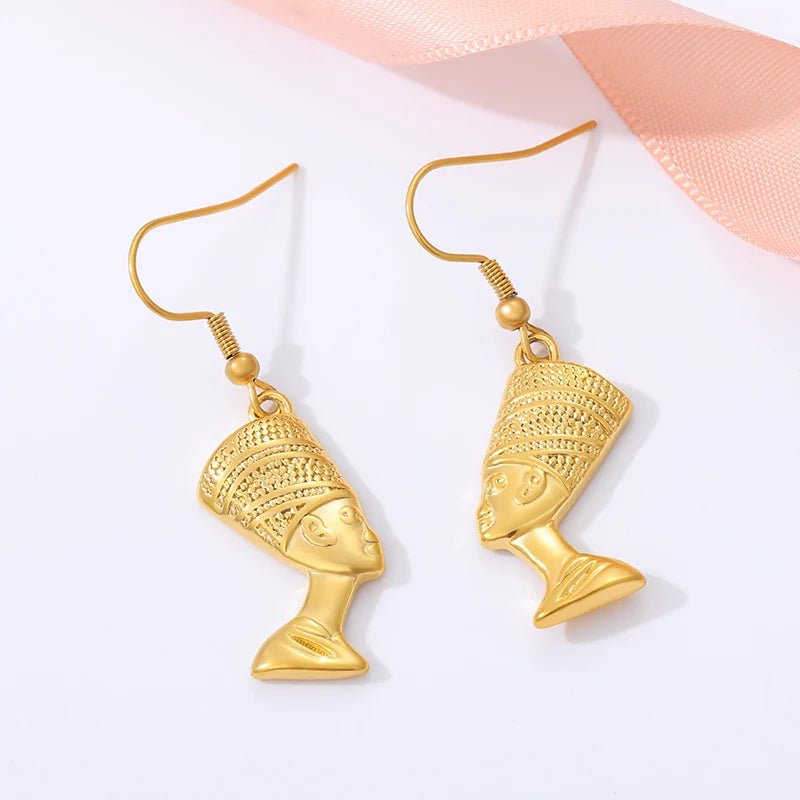 Egyptian Queen Nefertiti Stud Earrings for Women Stainless Steel Gold Color African Earring Fashion - Free Delivery Worldwide only at Flexi Africa