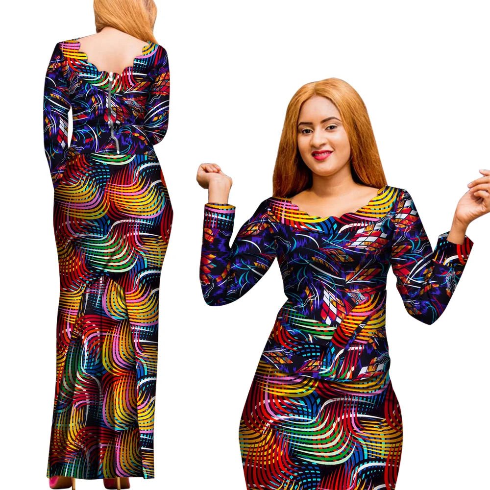 Elegant 2PC African Skirt and Top Set – Long Sleeve Blouse and Matching Maxi Skirt for Women - Free Delivery Worldwide only at Flexi Africa