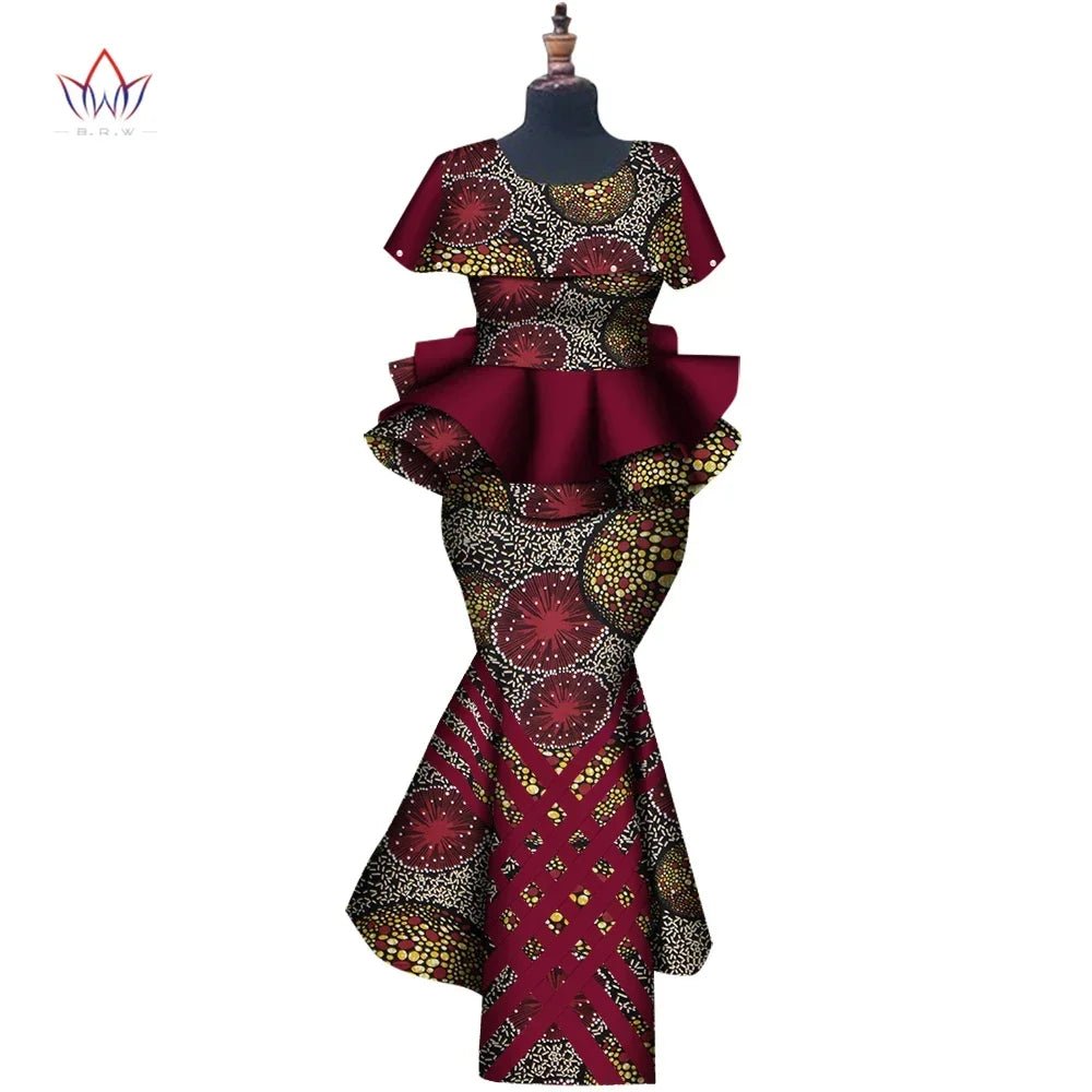 African Binta Real Wax 2PC Set for Women – V - Neck Trench Top & Mermaid Skirt - Free Delivery Worldwide only at Flexi Africa