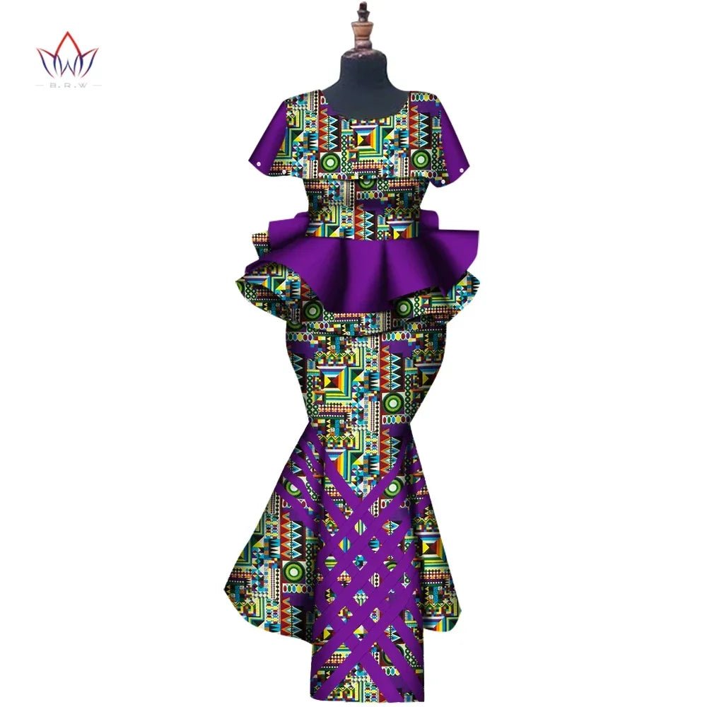 African Binta Real Wax 2PC Set for Women – V - Neck Trench Top & Mermaid Skirt - Free Delivery Worldwide only at Flexi Africa