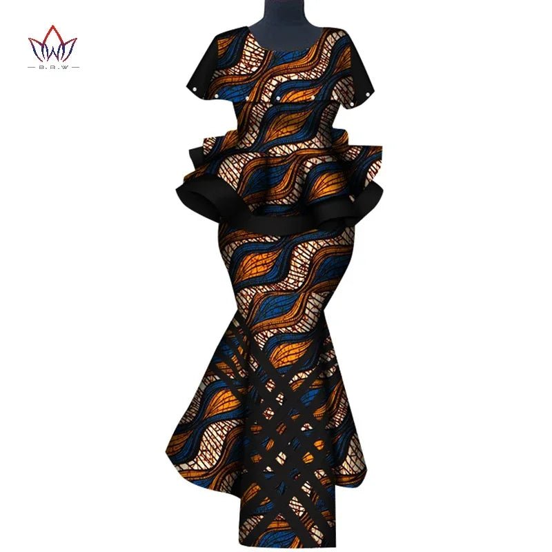 African Binta Real Wax 2PC Set for Women – V - Neck Trench Top & Mermaid Skirt - Free Delivery Worldwide only at Flexi Africa