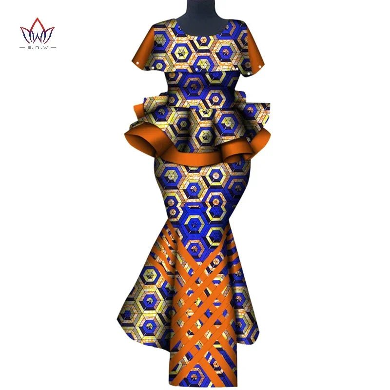 African Binta Real Wax 2PC Set for Women – V - Neck Trench Top & Mermaid Skirt - Free Delivery Worldwide only at Flexi Africa