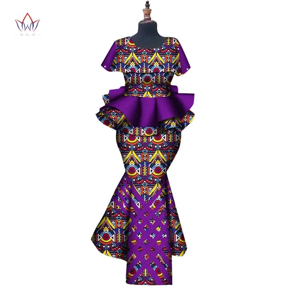 African Binta Real Wax 2PC Set for Women – V - Neck Trench Top & Mermaid Skirt - Free Delivery Worldwide only at Flexi Africa