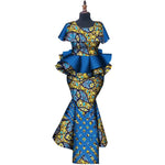 African Binta Real Wax 2PC Set for Women – V - Neck Trench Top & Mermaid Skirt - Free Delivery Worldwide only at Flexi Africa