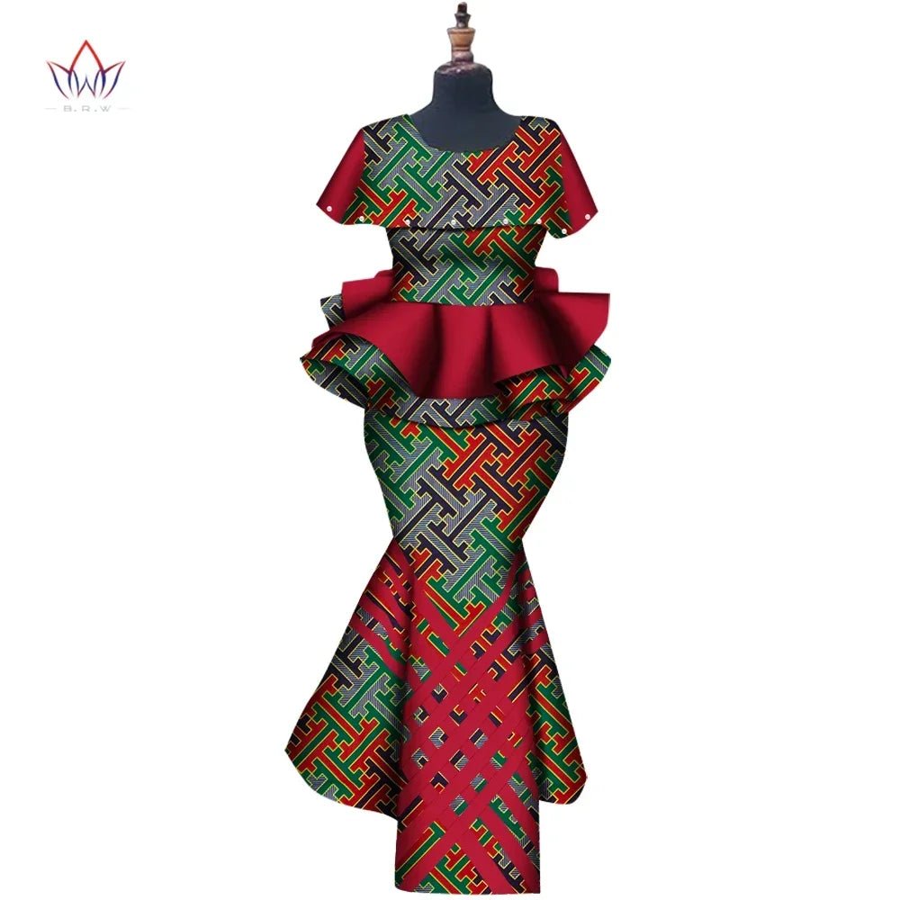African Binta Real Wax 2PC Set for Women – V - Neck Trench Top & Mermaid Skirt - Free Delivery Worldwide only at Flexi Africa