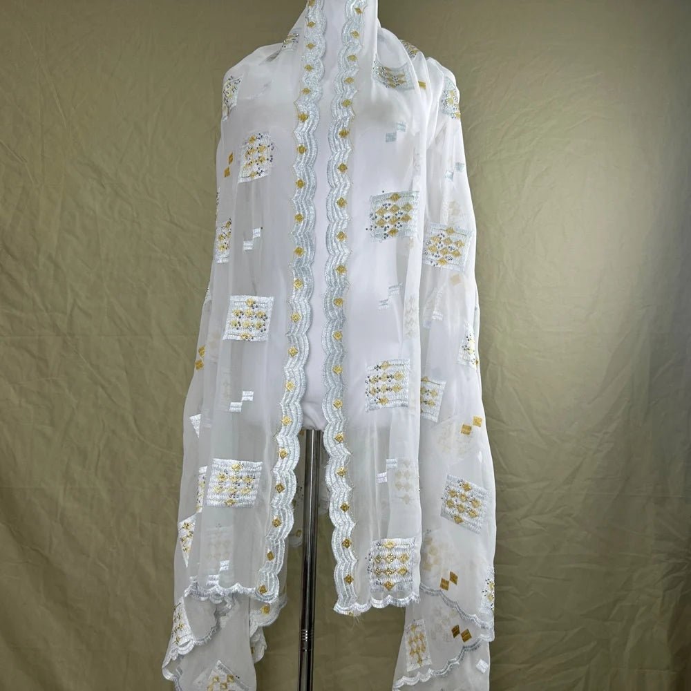 Elegant African Chiffon Hijab for Women – Embroidered Pashmina Shawl Headscarf - Free Delivery Worldwide only at Flexi Africa