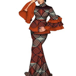 Elegant African Dashiki Outfit for Women – Flare Sleeve Blouse and Maxi Long Skirt 2PC Set - Free Delivery Worldwide only at Flexi Africa
