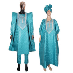 Elegant African Dresses for Women Traditional Bazin Embroidery Wedding Party Dresses Dashiki African Couples Matching Clothes - Free Delivery Worldwide only at Flexi Africa