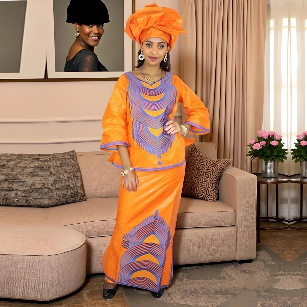 Elegant African Embroidered Abaya Dress for Women – Plus Size Luxury Party & Church Outfit - Free Delivery Worldwide only at Flexi Africa