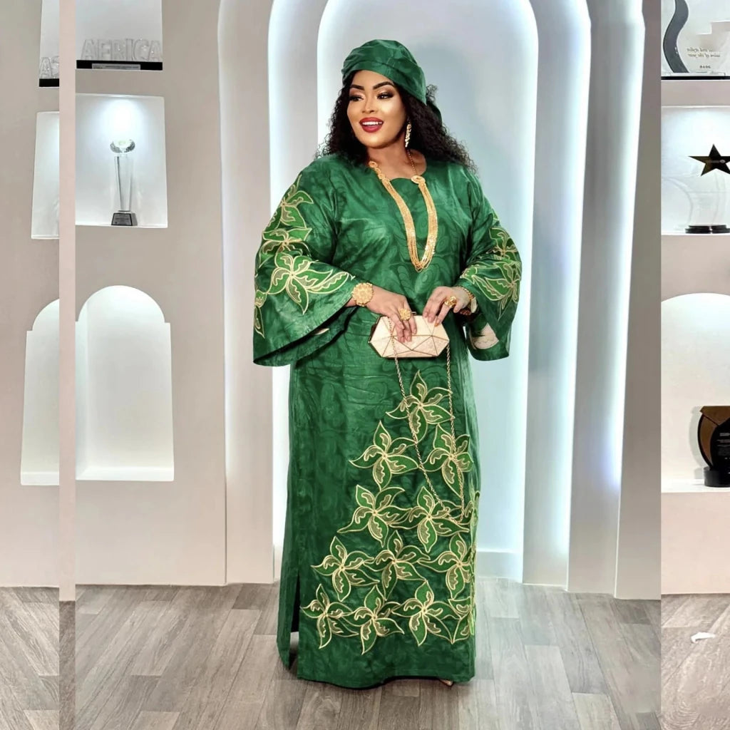 Elegant African Embroidered Abaya for Women – Plus Size Church & Formal Dress - Free Delivery Worldwide only at Flexi Africa