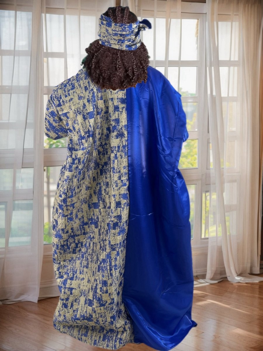Elegant African Kaftan for Women – Satin - Neck Robe with Gold Floral Print - Free Delivery Worldwide only at Flexi Africa