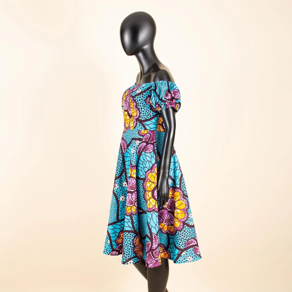 Elegant African Midi Dress – High - Waist Ankara Fashion Wear with Short Sleeves - Free Delivery Worldwide only at Flexi Africa