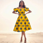 Elegant African Midi Dress – High - Waist Ankara Fashion Wear with Short Sleeves - Free Delivery Worldwide only at Flexi Africa