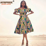 Elegant African Midi Dress – High - Waist Ankara Fashion Wear with Short Sleeves - Free Delivery Worldwide only at Flexi Africa