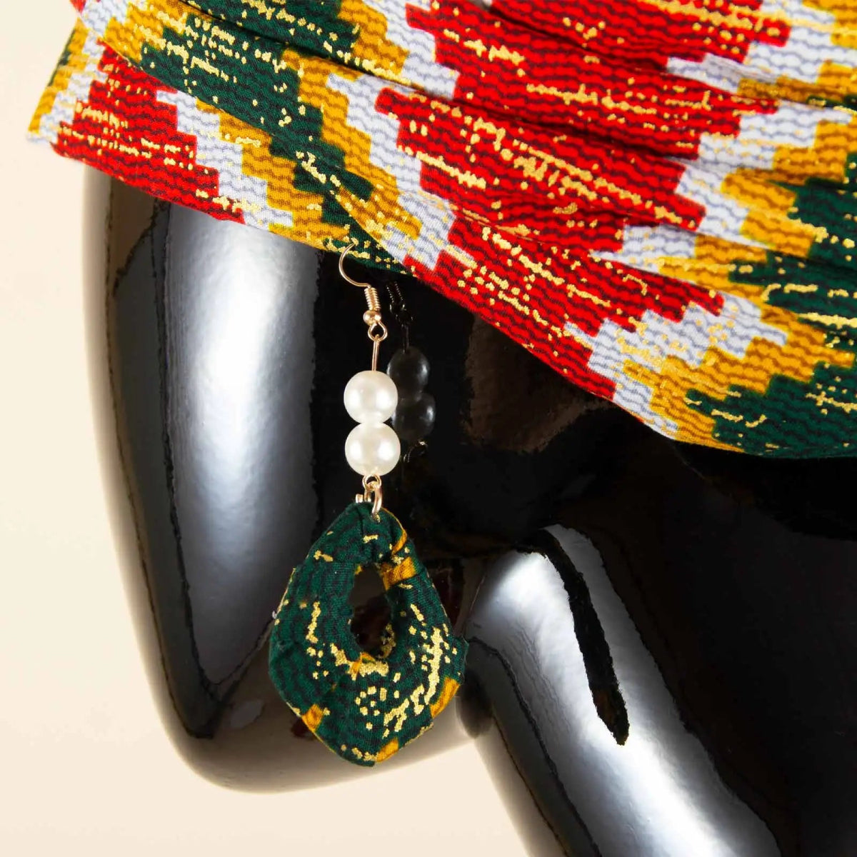 Elegant African Off - Shoulder Maxi Dress with Matching Headscarf & Earrings - Free Delivery Worldwide only at Flexi Africa