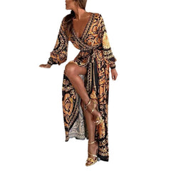 Elegant African Print Long Dress for Women – Sexy Vintage Party Fashion - Free Delivery Worldwide only at Flexi Africa