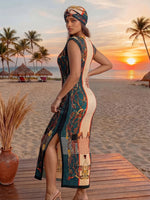 Elegant African Printed Silk Kaftan Abaya – Oversized Dress for Women - Free Delivery Worldwide only at Flexi Africa