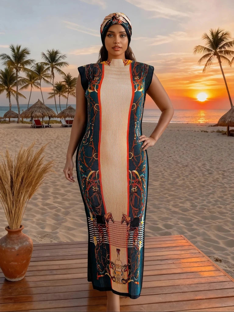 Elegant African Printed Silk Kaftan Abaya – Oversized Dress for Women - Free Delivery Worldwide only at Flexi Africa