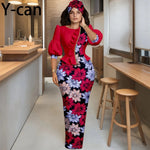 Elegant African Skirt Set – Lantern Sleeve Ruffled Top, Slim Skirt & Matching Headwrap - Free Delivery Worldwide only at Flexi Africa